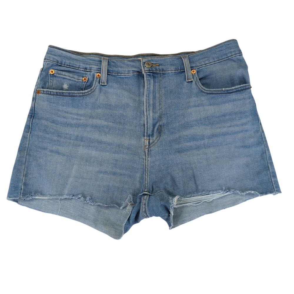 Levis High Rise Shorts Womens 32 Medium Wash Blue Denim Cutoff 72878-0037‎